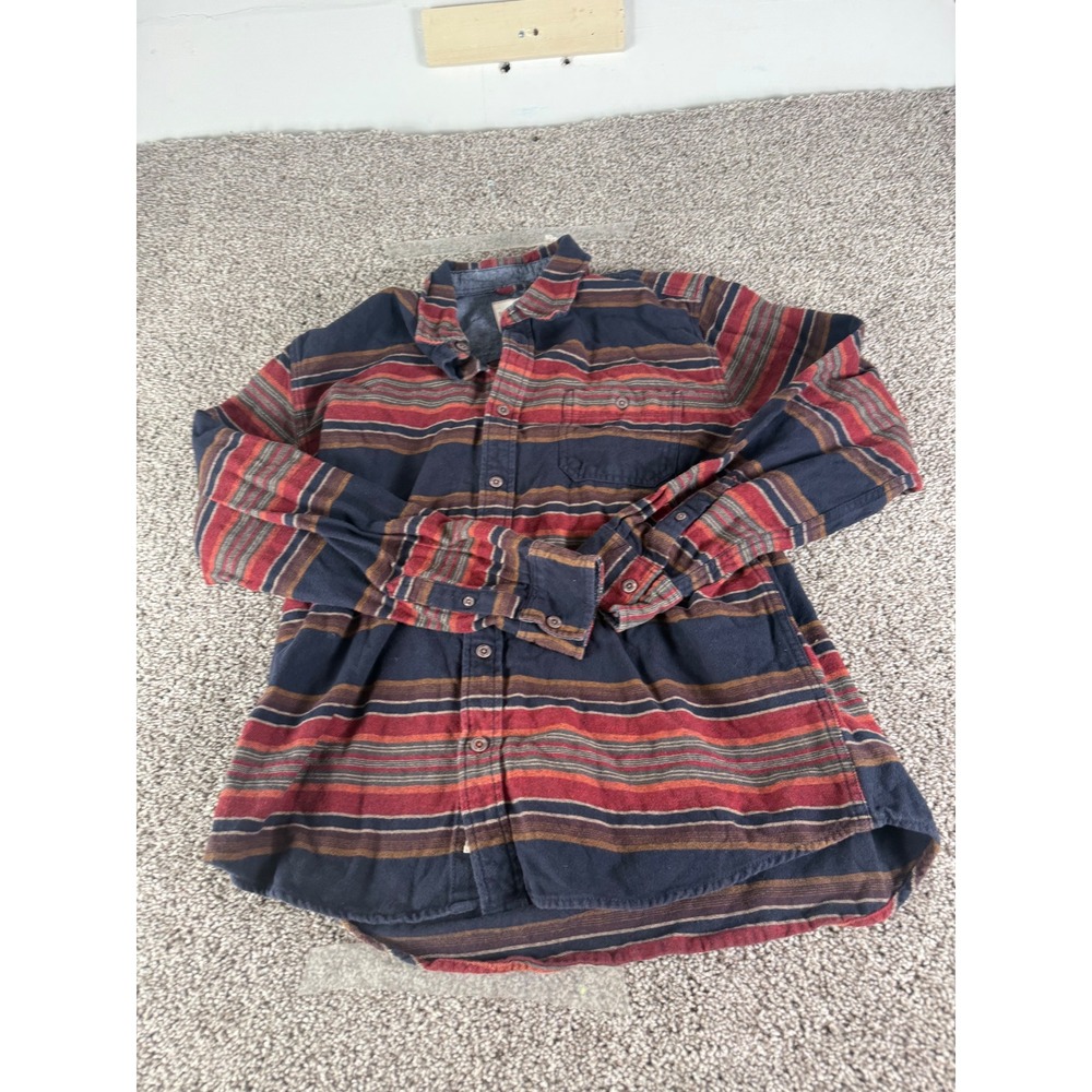 Weatherproof‎ Vintage Mens Flannel Shirt Large Navy Blue Red Striped Button Down
